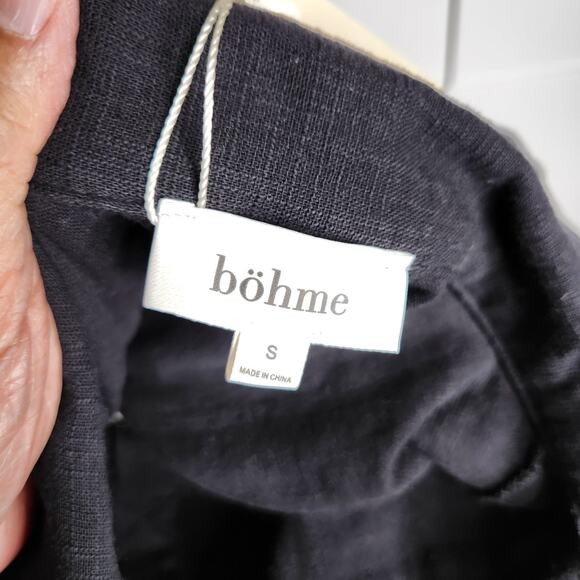 Bohme NWT Alyssa Top Womens Small Black Short Sleeve Textured Cotton‎ Pockets - Picture 9 of 10